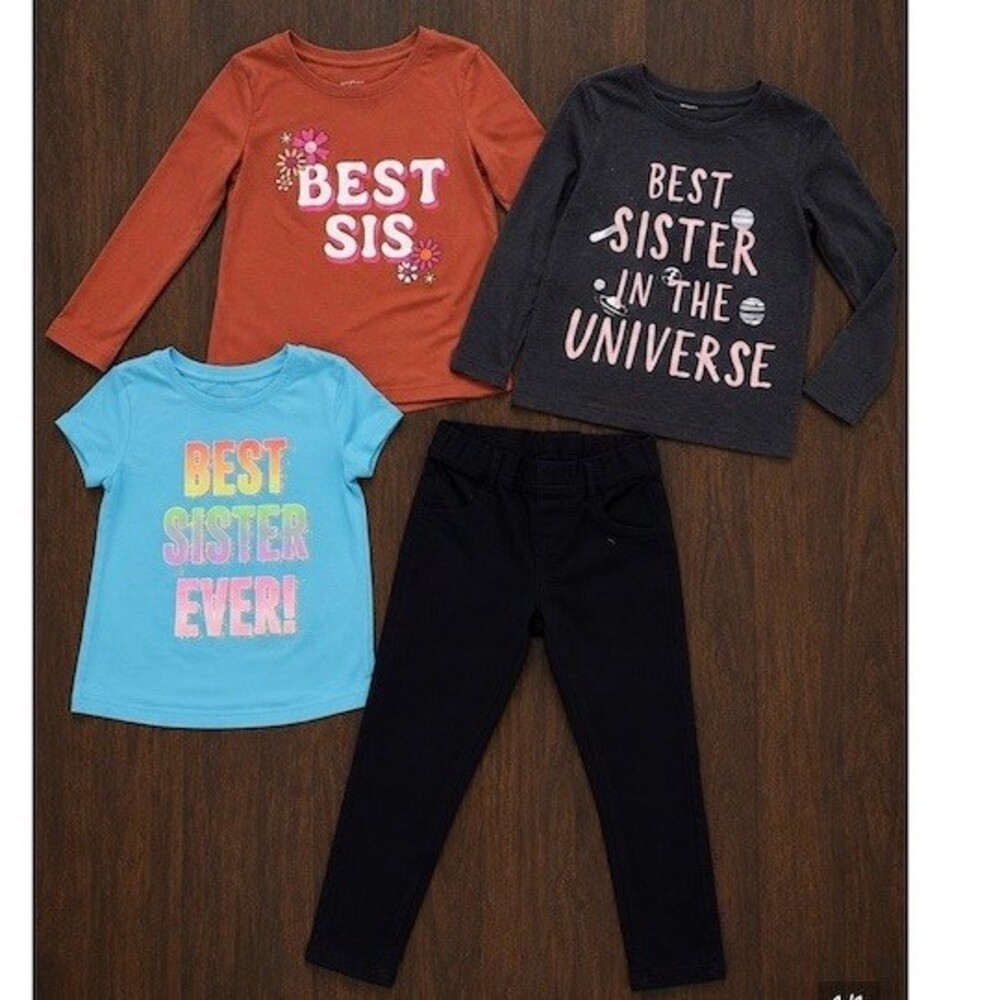 Carter's Girls Outfit Set Size 4T Best Sister Graphic Tops & Leggings 4pc